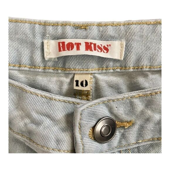 Hot Kiss Mid Rise Midi Ripped Distressed Stone Washed Denim Shorts SZ 10 BNWT - Picture 3 of 10